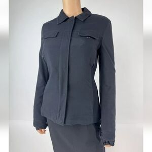 Prada Black Nylon Button Up/Zipper Utility Jacket Shacket Fur Lined Size 6